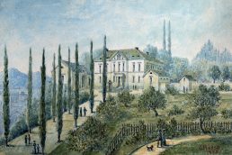 Alte Ansicht des Birkenfelder Schlosses - gemalt auf Leinwand.